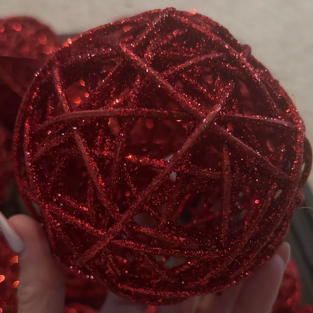 Pier 1 Red Sparkling Decorative Valentines Day Wedding Spheres Ornaments Lot